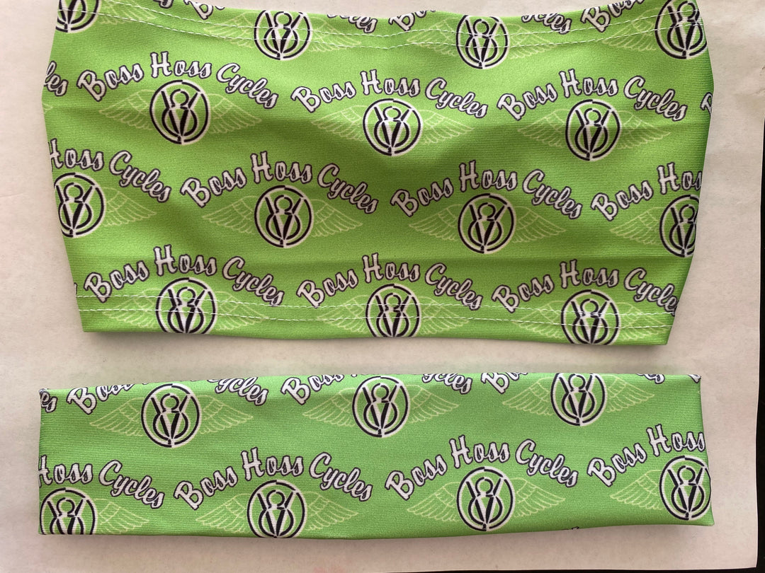 Neon Green Headband w/ Multiple Logos