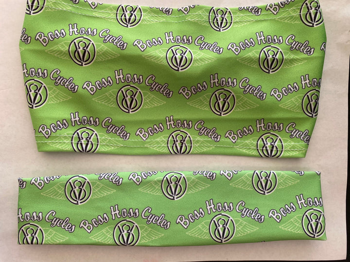 Neon Green Headband w/ Multiple Logos