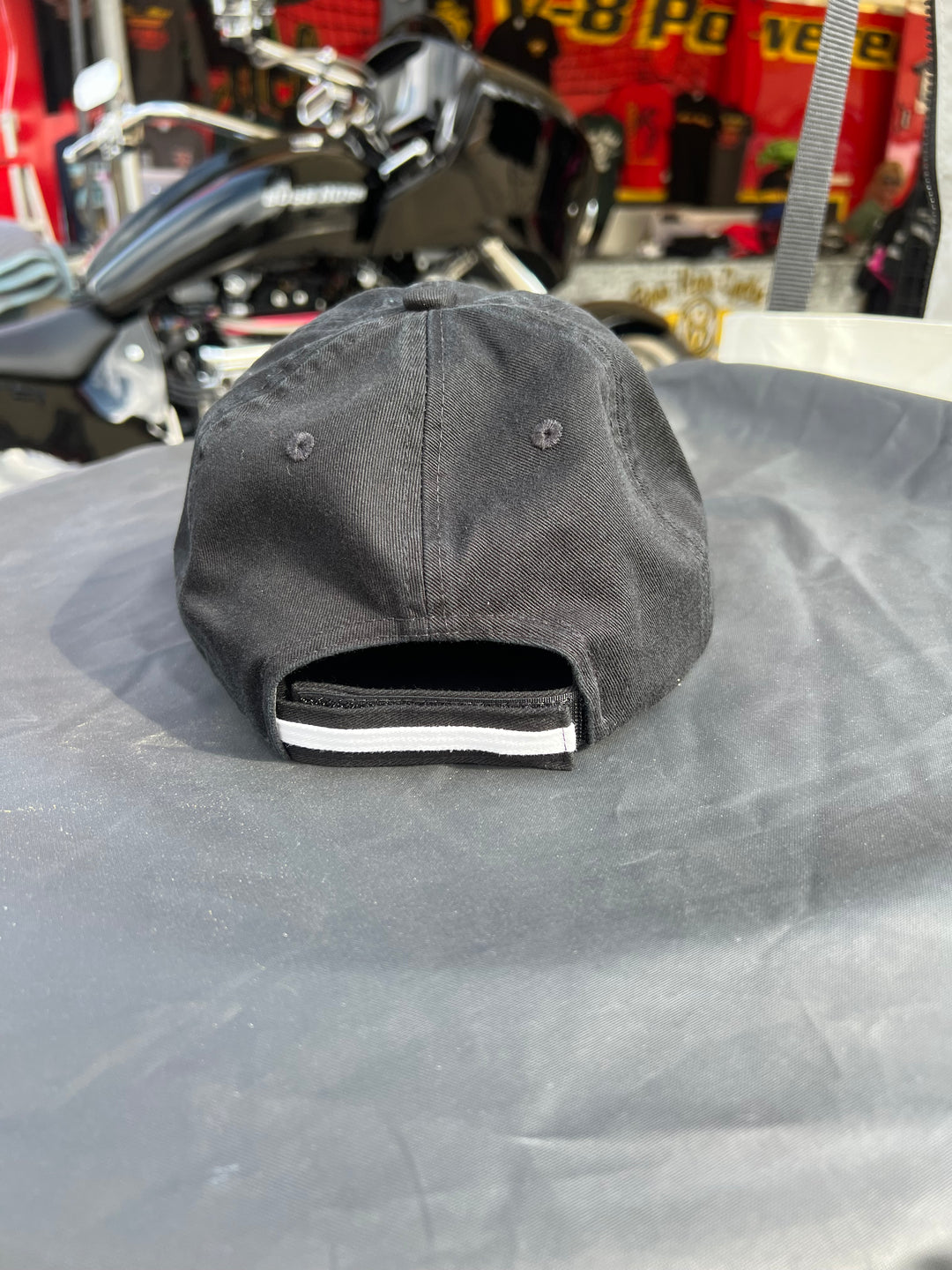 Black Boss Hoss Cycles Cap with Horsehead/Red w/Outline Lettering