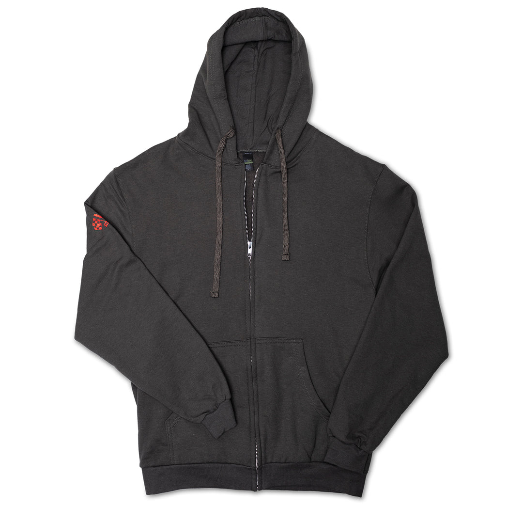 Gray Checkered Flag Flaming Finish Zipper Sweatshirt Hoodie