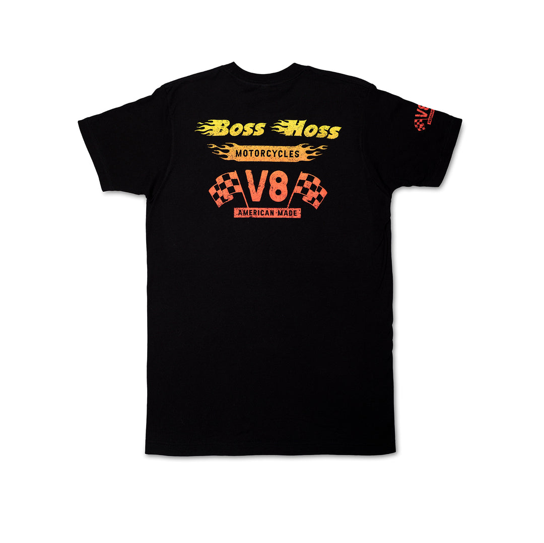 Black Checkered Flag Flaming Finish Tee Shirt