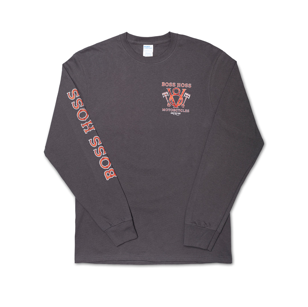 V8 Piston Power Long Sleeve Tee Gray & Red