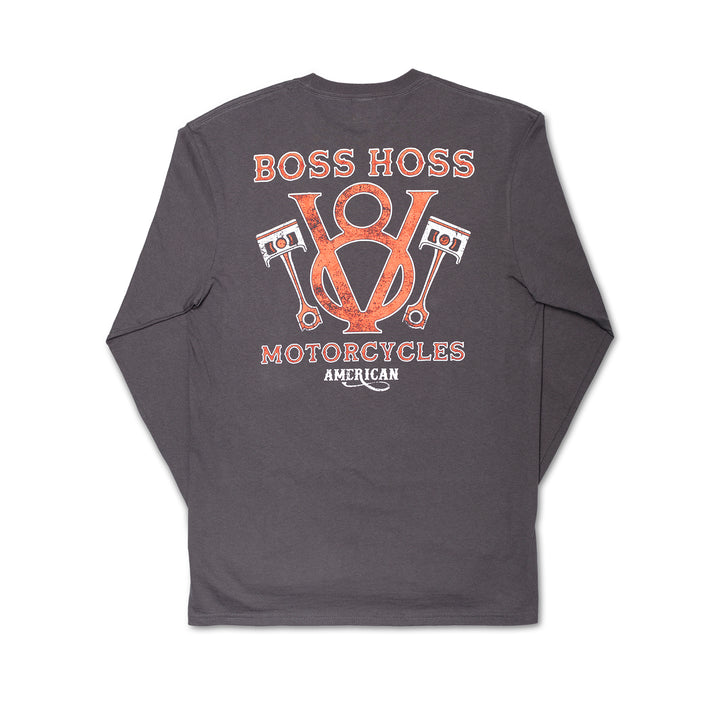 V8 Piston Power Long Sleeve Tee Gray & Red