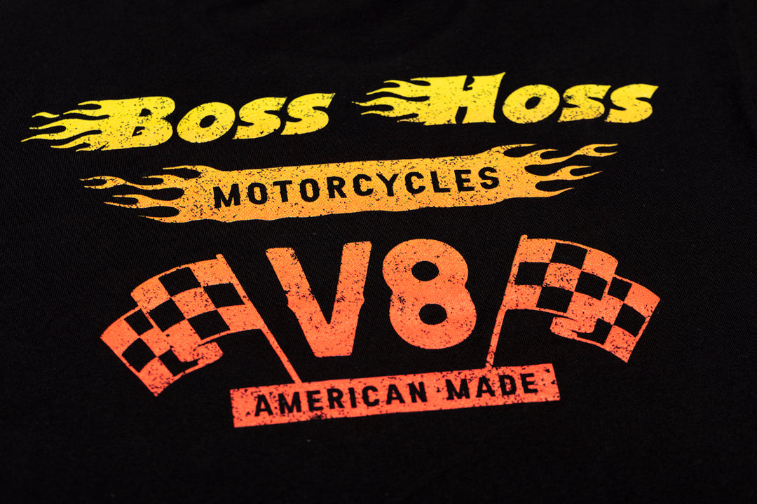 Black Checkered Flag Flaming Finish Tee Shirt