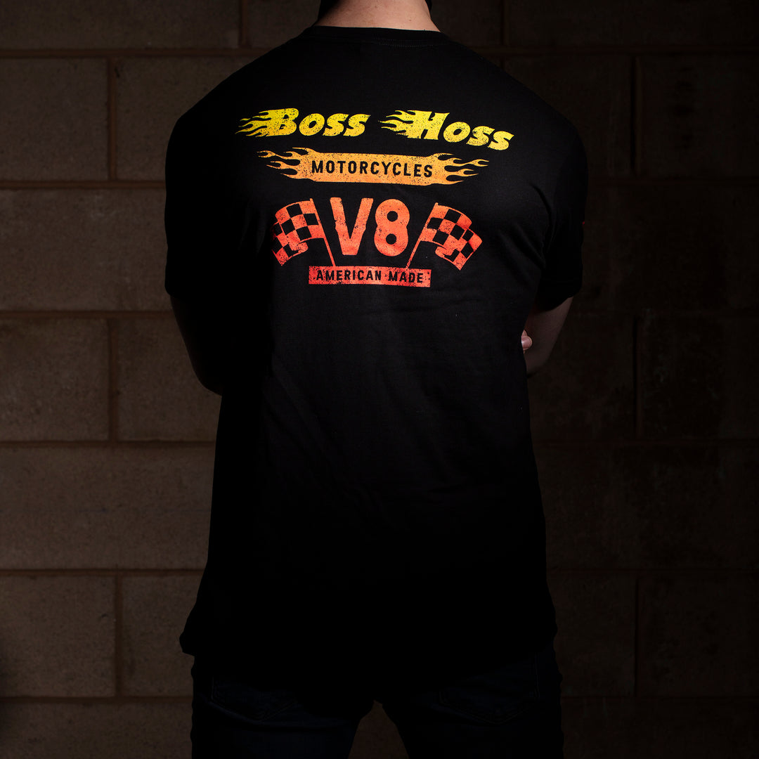 Black Checkered Flag Flaming Finish Tee Shirt