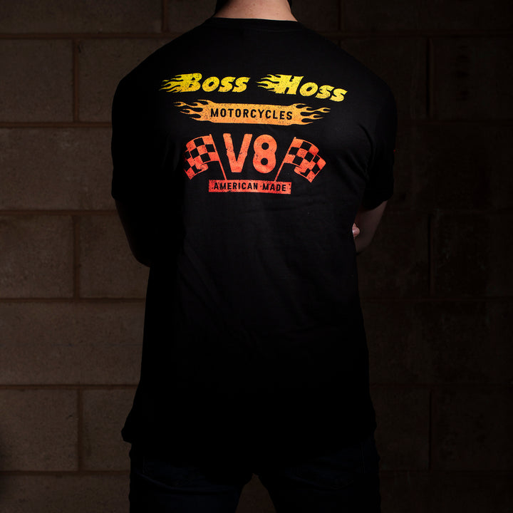 Black Checkered Flag Flaming Finish Tee Shirt