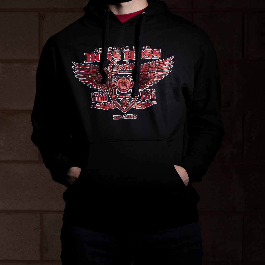 Live to Ride Red Print Fleece Hoodie