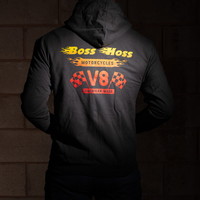 Gray Checkered Flag Flaming Finish Zipper Sweatshirt Hoodie