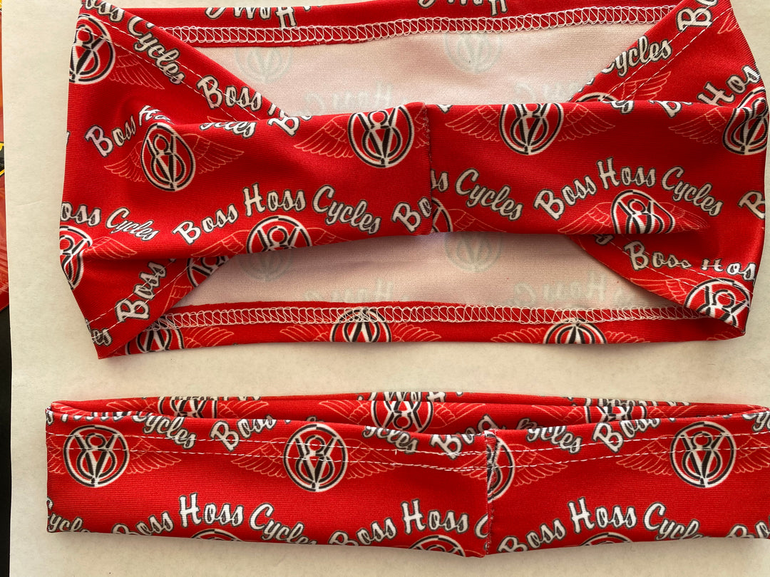 Red Headband w/ Multiple White Logos
