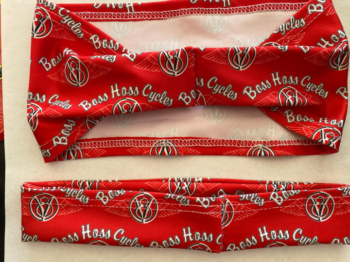 Red Headband w/ Multiple White Logos