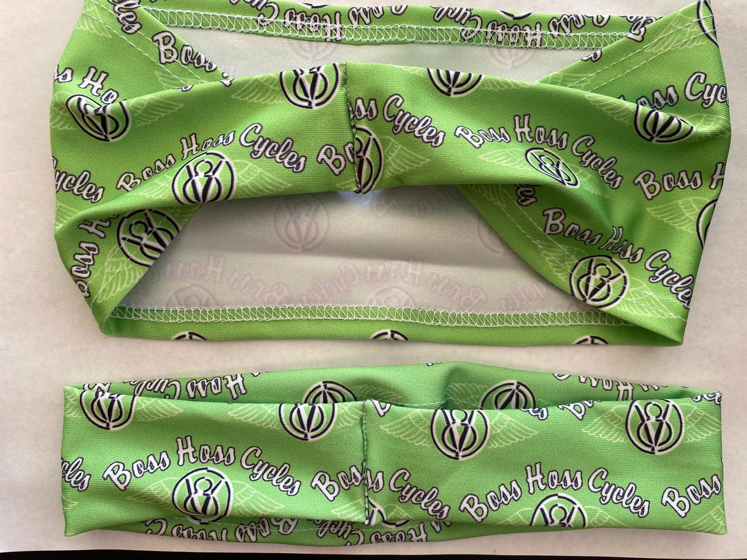 Neon Green Headband w/ Multiple Logos