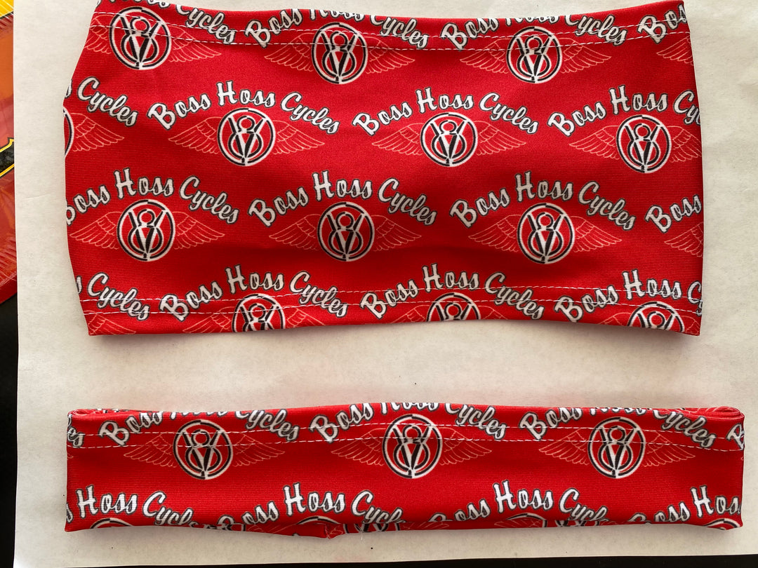 Red Headband w/ Multiple White Logos