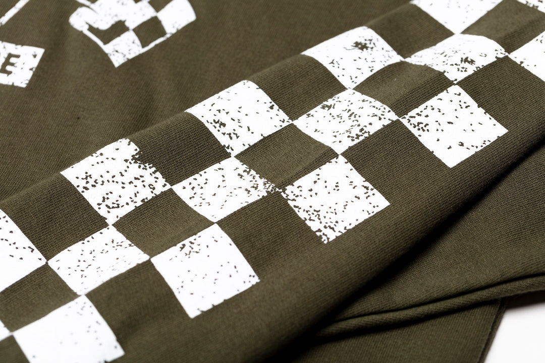 Olive Green Checkered Flag Flaming Finish Pullover Sweatshirt Hoodie