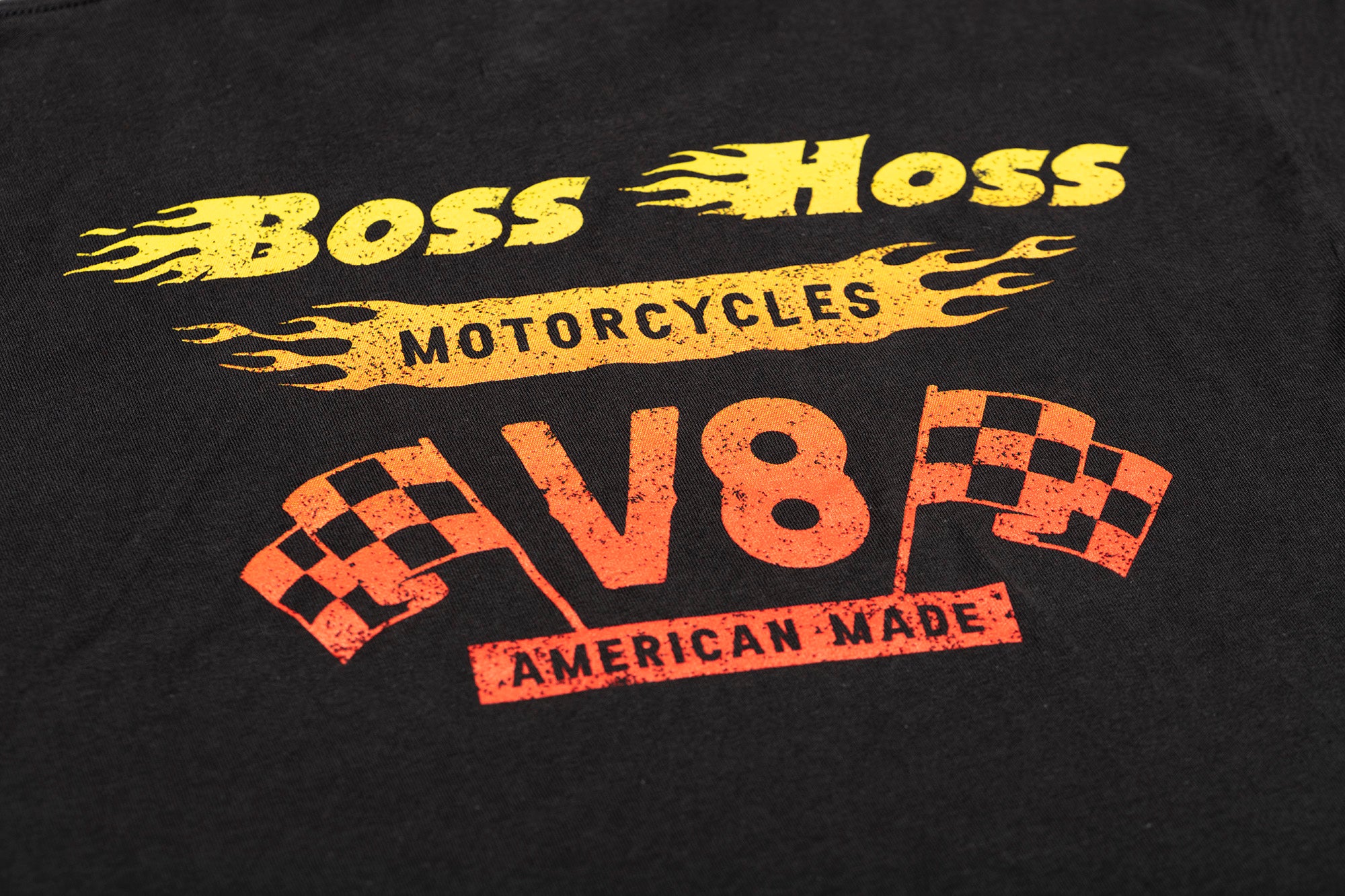 Gray Checkered Flag Flaming Finish Tee Shirt – Boss Hoss Store
