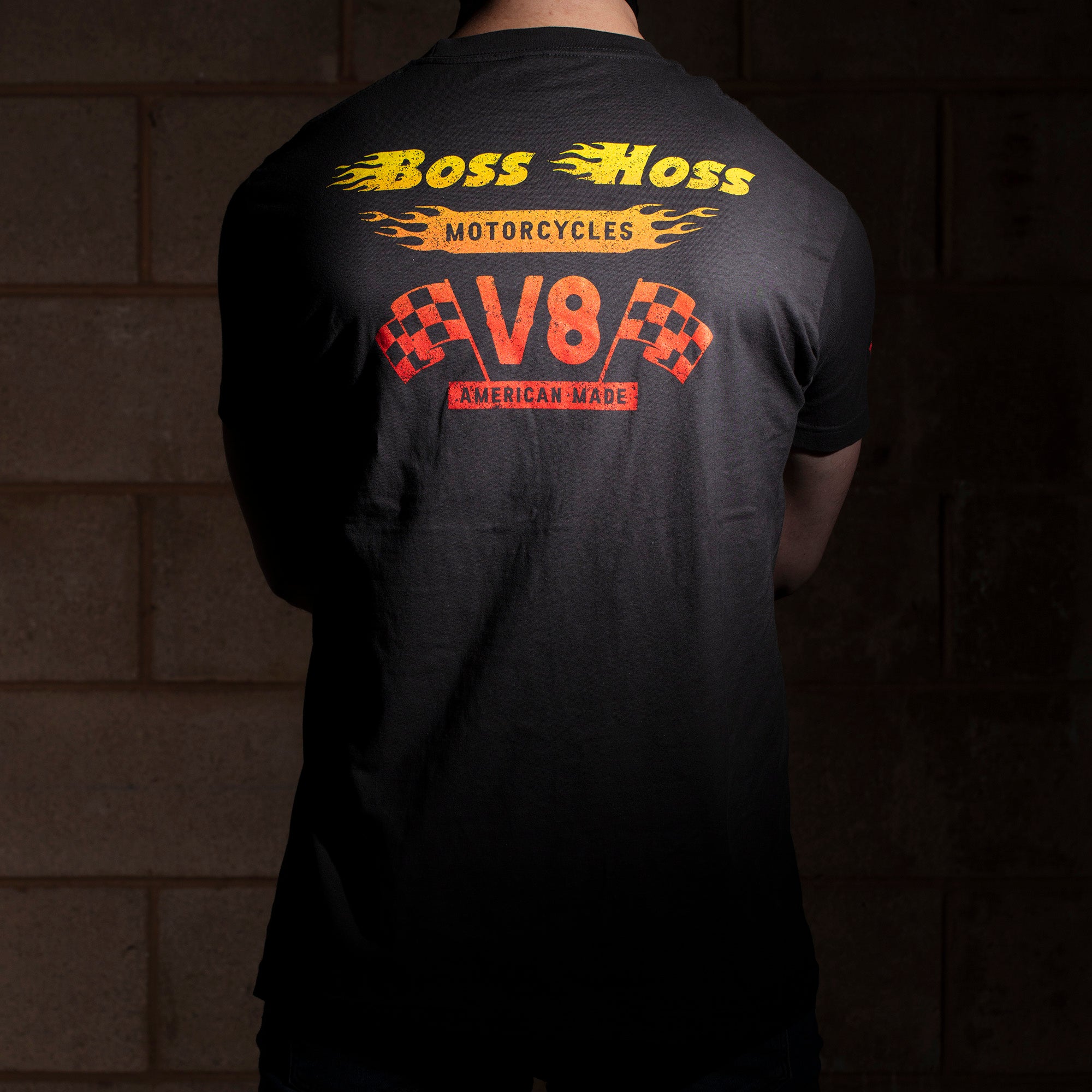 Gray Checkered Flag Flaming Finish Tee Shirt – Boss Hoss Store