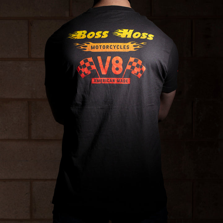 Gray Checkered Flag Flaming Finish Tee Shirt