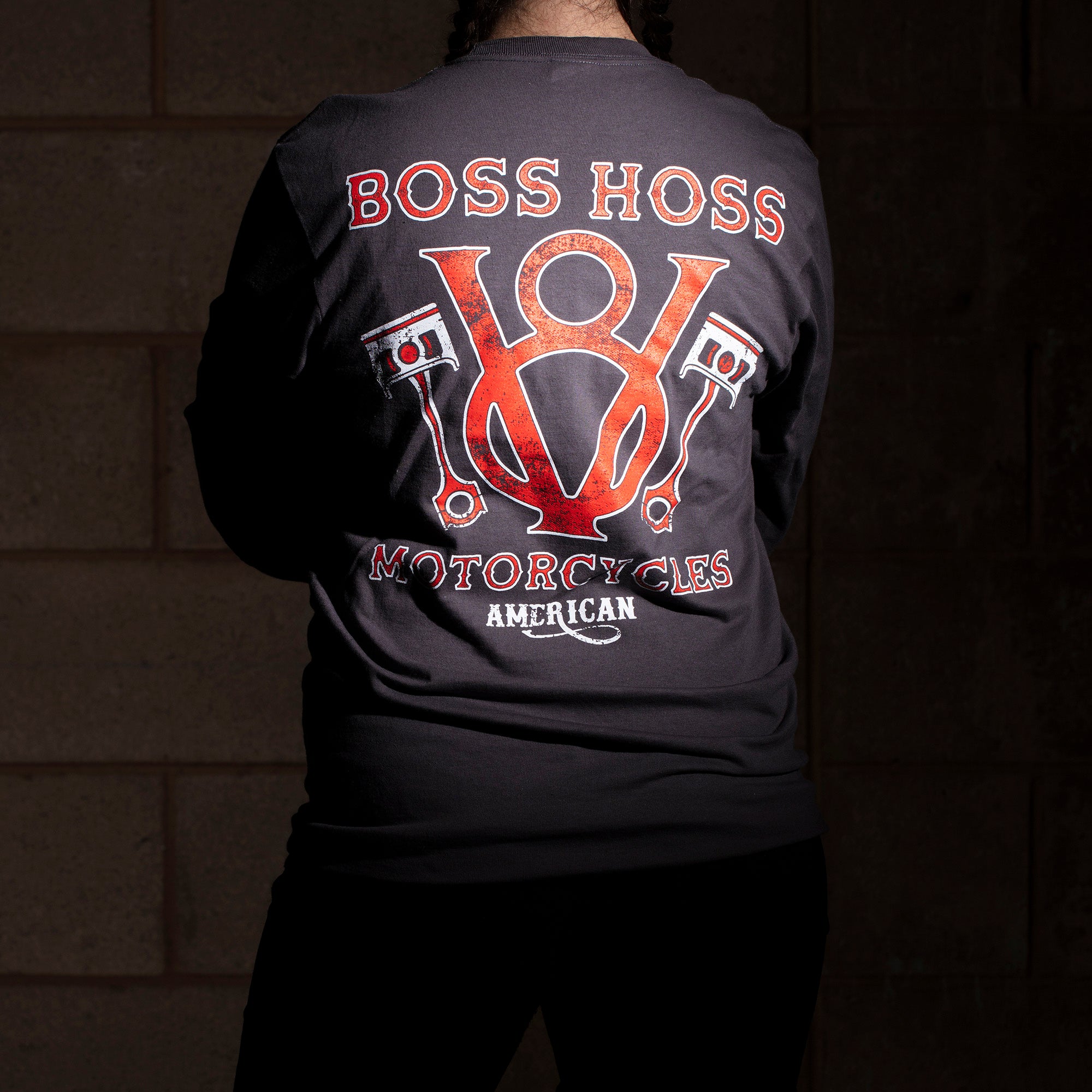 V8 Piston Power Long Sleeve Tee Gray & Red – Boss Hoss Store