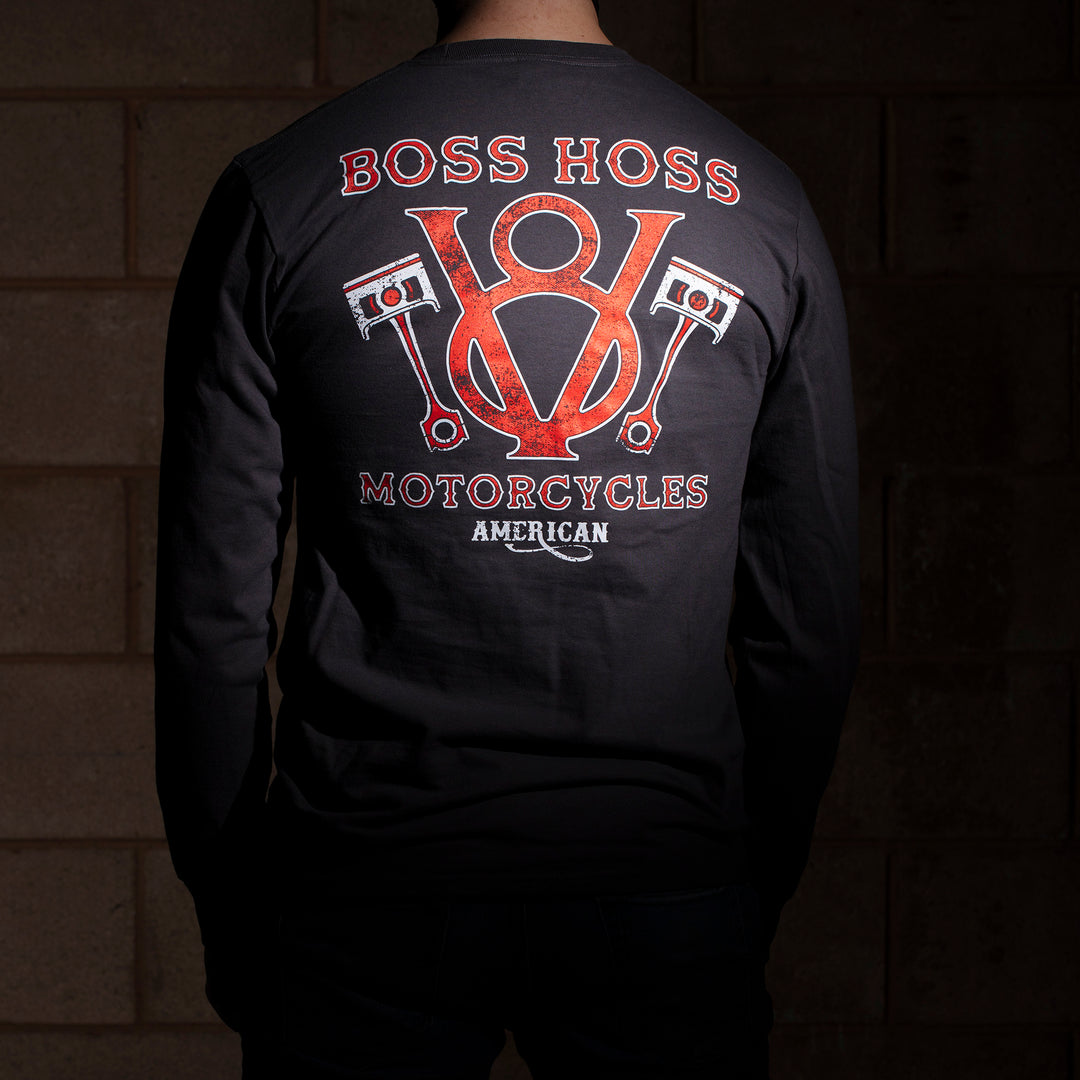 V8 Piston Power Long Sleeve Tee Gray & Red