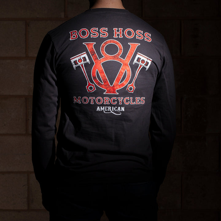 V8 Piston Power Long Sleeve Tee Gray & Red