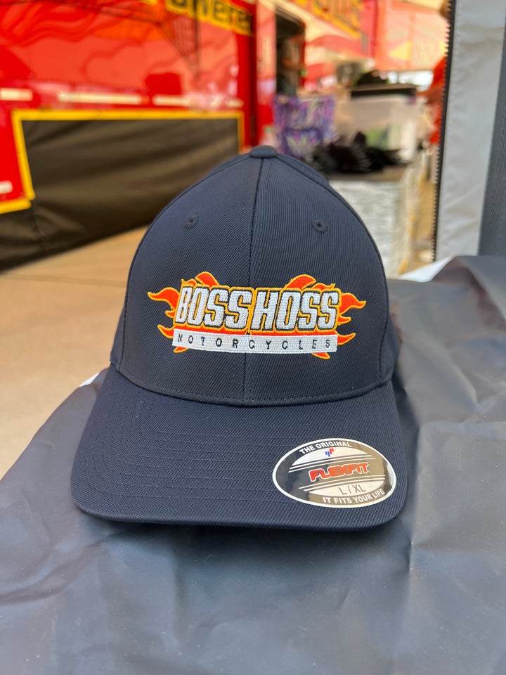 Flex Fit Black Boss Hoss Cap w/ Chrome Logo-Flame Hat