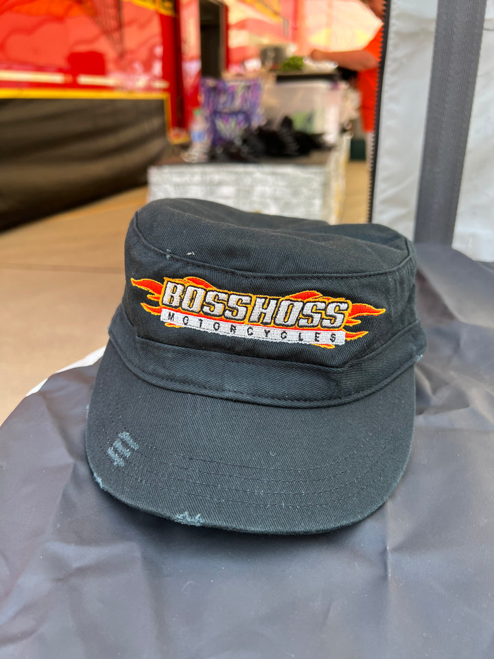 Military Hat Black w/Chrome Logo-Flame